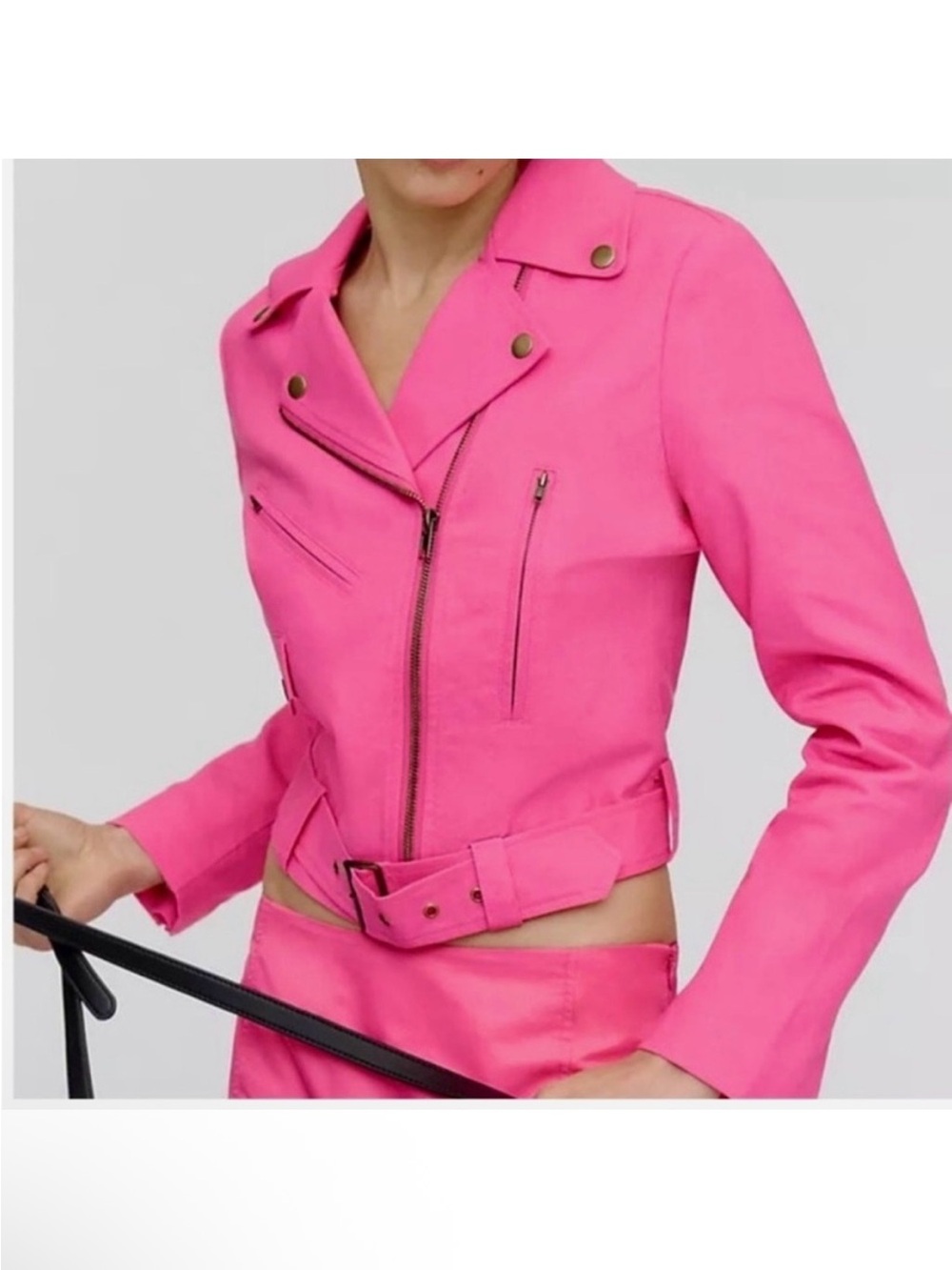 Dolan By Anthropologie Hot Pink Cropped Moto Leather Jacket Sz Large